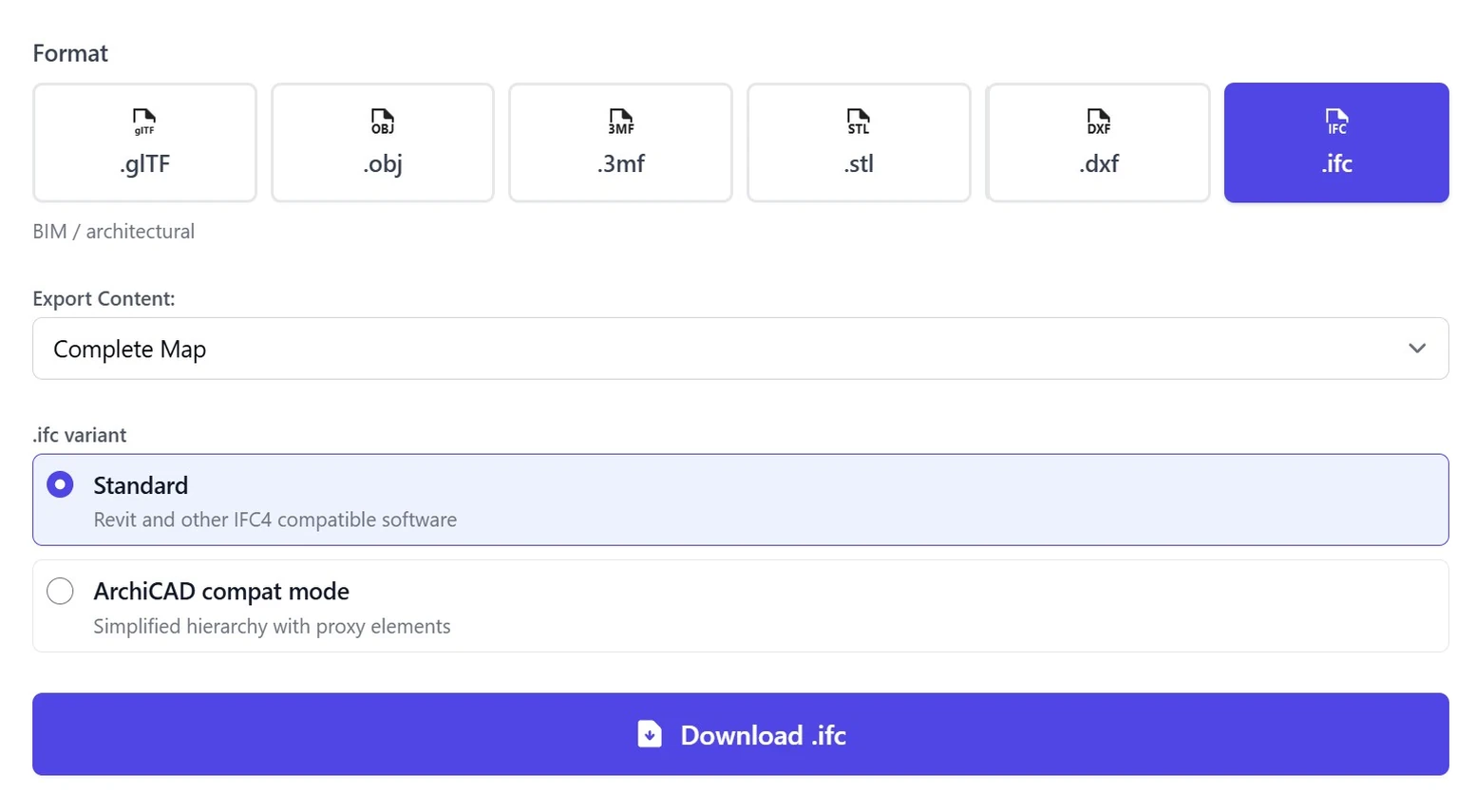 Export dialog showing every available file format