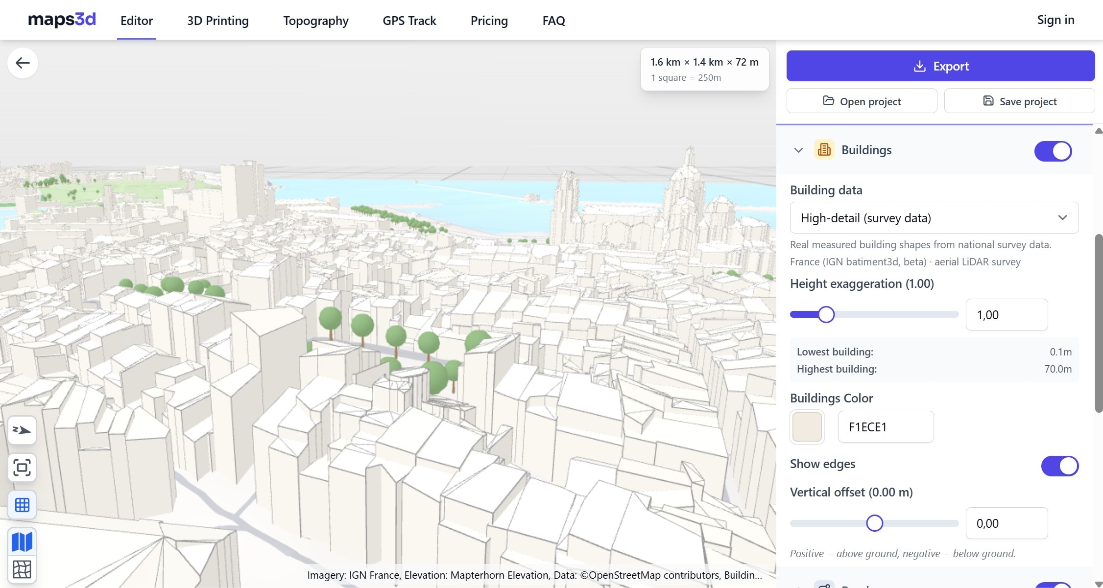 3D map with high-detail LOD2 buildings